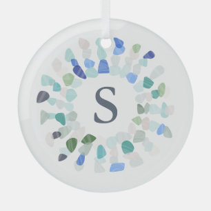 Colourful Sea Glass Christmas Wreath Initial Tree Decoration