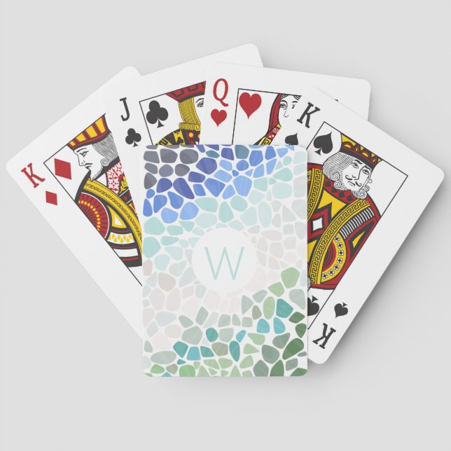 Colourful Sea Glass With Initial Playing Cards (Back)