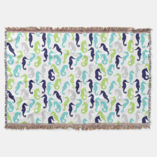 Colourful Sea Horses Throw Blanket
