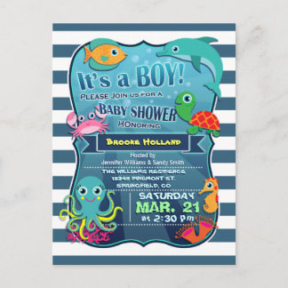 Colourful Sea Life Boy Baby Shower Invitation