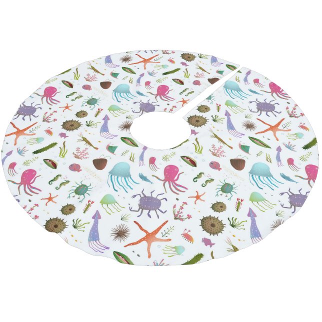 Colourful Sea Life Brushed Polyester Tree Skirt (Angled)