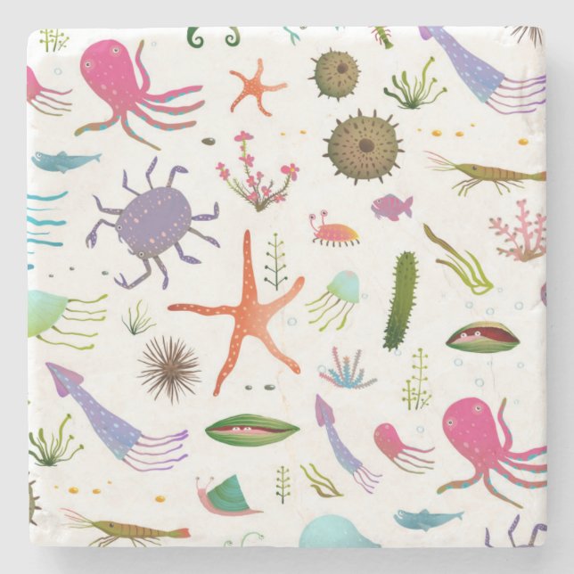 Colourful Sea Life Stone Coaster (Front)