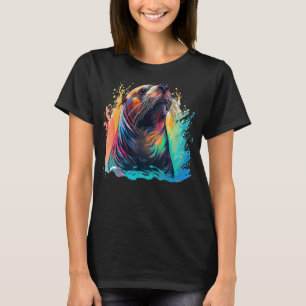 Colourful Sea Lion Sea Animal Lover Splash Art T-Shirt