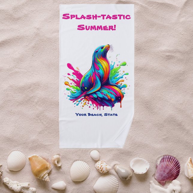 Colourful Sea Lion Splash Beach Towel (Colorful Sea Lion-Fisherman Core-Dopamine Dressing-Beach Towel-Summer Towel)