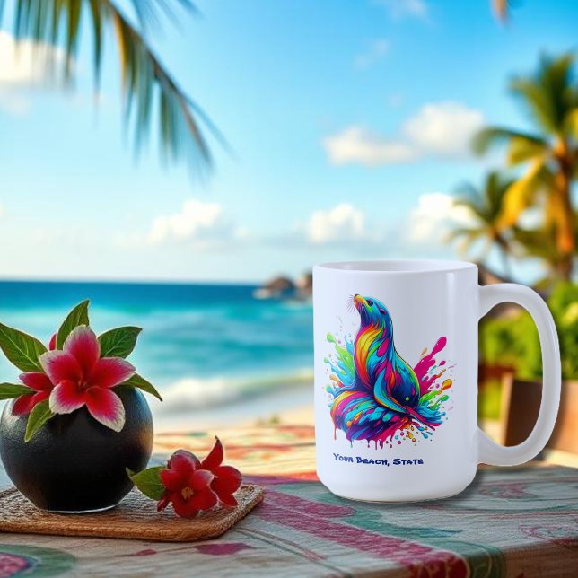 Colourful Sea Lion Splash Coffee Mug (Colorful Sea Lion Splash-Fisherman Core-Dopamine Dressing-Summer Mug-Beach Mug)
