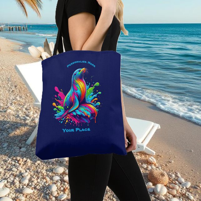 Colourful Sea Lion Splash Tote Bag (Colorful Sea Lion Splash Tote Bag)