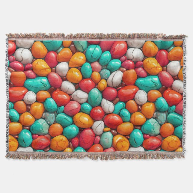 Colourful Sea pebbles Throw Blanket (Front)