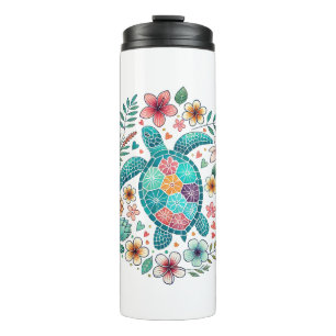 Colourful Sea Turtle & Floral 24oz Water Bottle