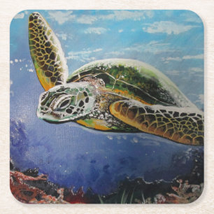 Colourful Sea Turtle Ocean Art Coaster for Beach