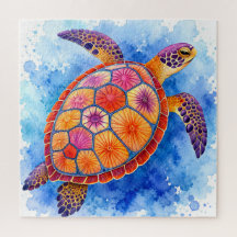 Colourful Sea Turtle Underwater Ocean