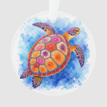Colourful Sea Turtle Underwater Ocean