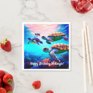 Colourful Sea Turtles in Coral Reef Napkin