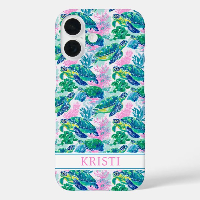 Colourful Sea Turtles Monogrammed Case-Mate iPhone Case (Back)