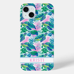 Colourful Sea Turtles Monogrammed iPhone 15 Mini Case