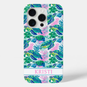 Colourful Sea Turtles Monogrammed iPhone 15 Pro Case