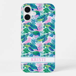 Colourful Sea Turtles Monogrammed iPhone 16 Plus Case