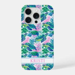 Colourful Sea Turtles Monogrammed iPhone 15 Pro Case