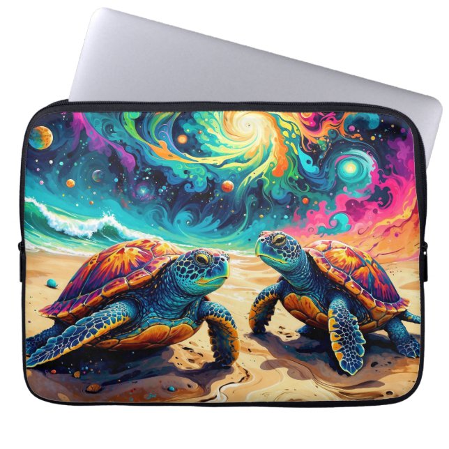 Colourful Sea Turtles Under a Cosmic Sky Laptop Sleeve (Front)