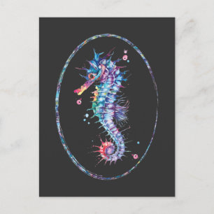 Colourful Seahorse Illustration Underwater Art Postcard