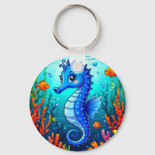Colourful Seahorse in a Vibrant Coral Reef Key Ring