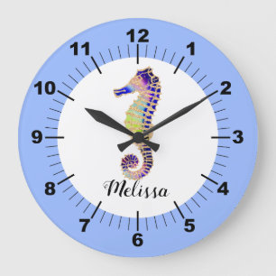Colourful Seahorse Large Clock
