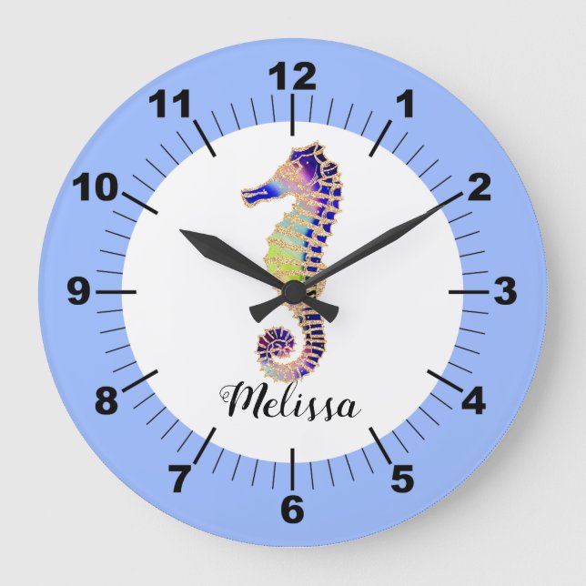 Colourful Seahorse Large Clock (Front)