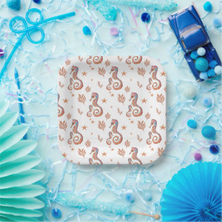 Colourful Seahorse Ocean Pattern Paper Plate