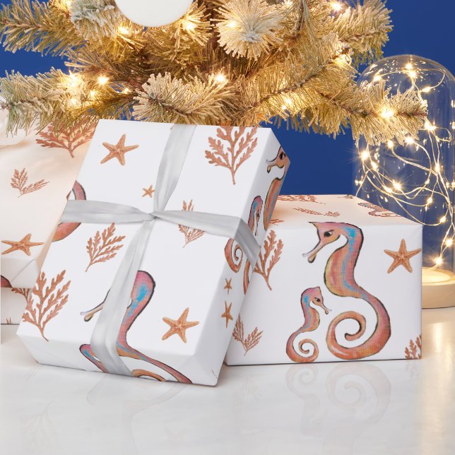 Colourful Seahorse Ocean Pattern Wrapping Paper (Holidays)