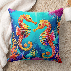 Colourful Seahorse Pair Design Cushion