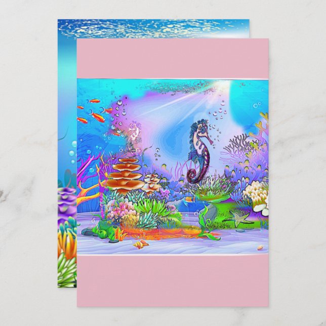 Colourful seahorse personalised card (Front/Back)