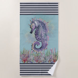 Colourful Seahorse Stripes Beach Towel