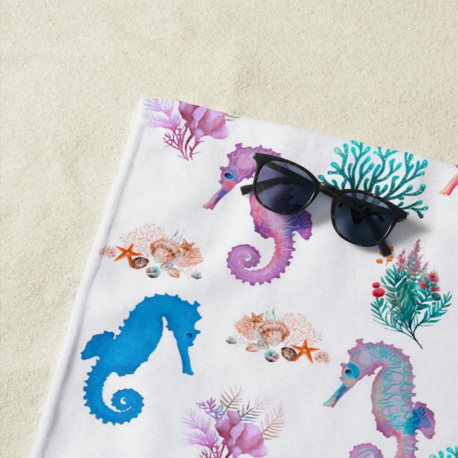 Colourful Seahorses Beach Towel (In Situ)