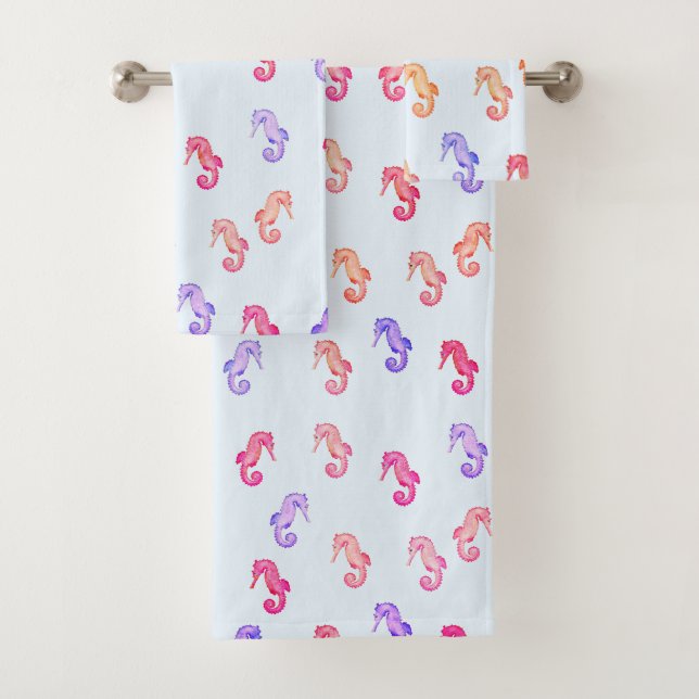 Colourful Seahorses Pattern Bath Towel Set (Insitu)