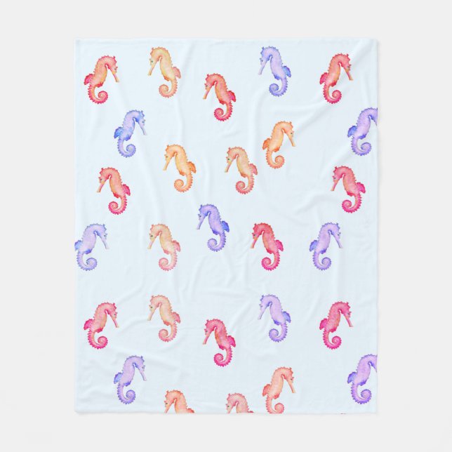 Colourful Seahorses Pattern Fleece Blanket (Front)
