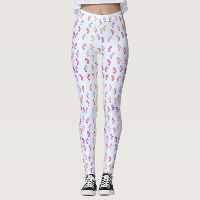 Colourful Seahorses Pattern  Leggings (Front)