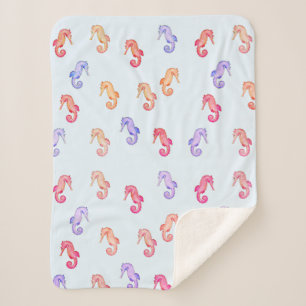 Colourful Seahorses Pattern  Sherpa Blanket