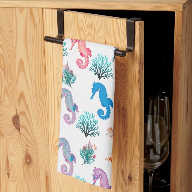 Colourful Seahorses Tea Towel (Thirds Fold)