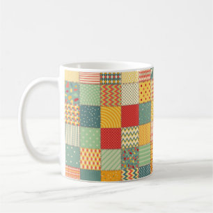 Colourful seamless patchwork pattern with abstract coffee mug