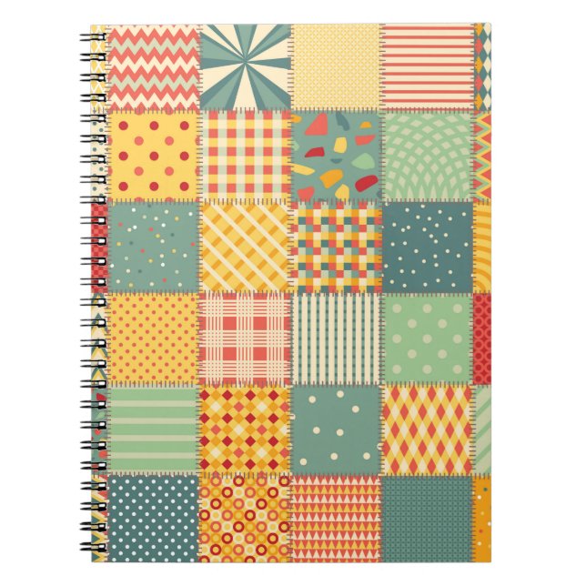 Colourful seamless patchwork pattern with abstract notebook (Front)