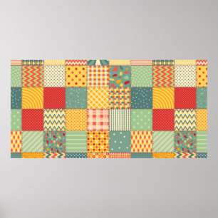 Colourful seamless patchwork pattern with abstract poster