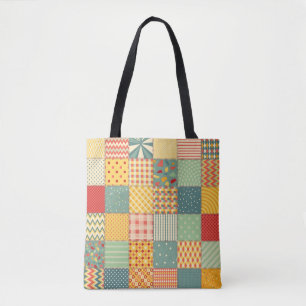 Colourful seamless patchwork pattern with abstract tote bag