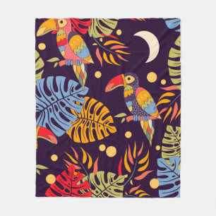 Colourful seamless pattern, exotic birds and plant fleece blanket