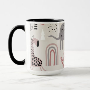 Colourful seamless pattern with cute elephants and mug