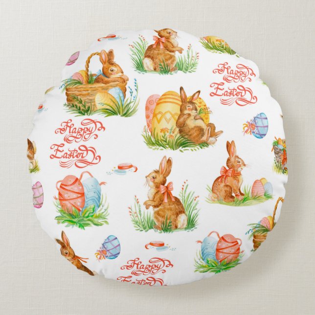 Colourful seamless pattern with spring easter conc round cushion (Front)