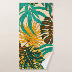 Colourful seamless pattern with tropical plants an bath towel
