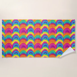 Colourful Seamless Rainbow and Wave Pattern Beach Towel