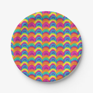Colourful Seamless Rainbow and Wave Pattern Paper Plate