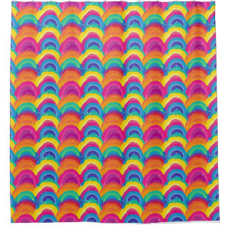 Colourful Seamless Rainbow and Wave Pattern Shower Curtain