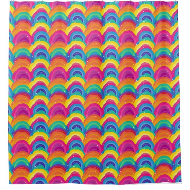 Colourful Seamless Rainbow and Wave Pattern Shower Curtain (Front)