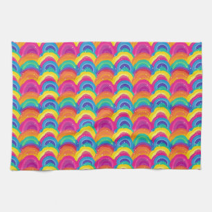 Colourful Seamless Rainbow and Wave Pattern Tea Towel